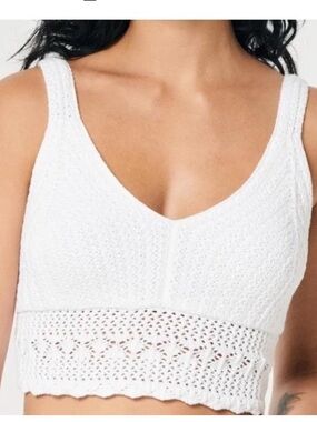 Hollister Crochet Crop Top XS White Knit Tank Boho Festival Hippie Beach Summer